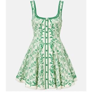 Alemais Olive Printed Linen & Cotton Minidress